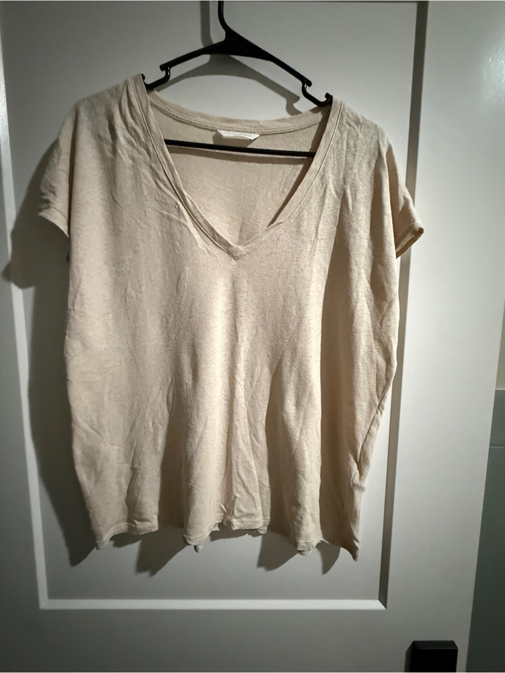 Linen/ Cotton Zara Cream V-Neck Short Sleeve Tee